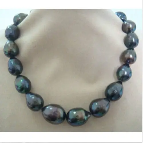 

FREE SHIPPING>>>@@ > N2026 huge rare natural AAA 14X16mm tahitian black multicolor pearl necklace
