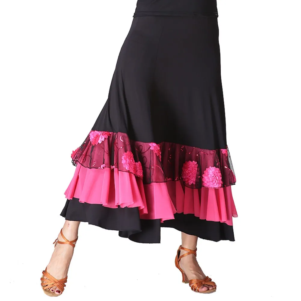 Модная Современная Танцевальная юбка с блестящими цветами Юбки Танго бальное платье, для вальса юбка для танцев для Для женщин леди