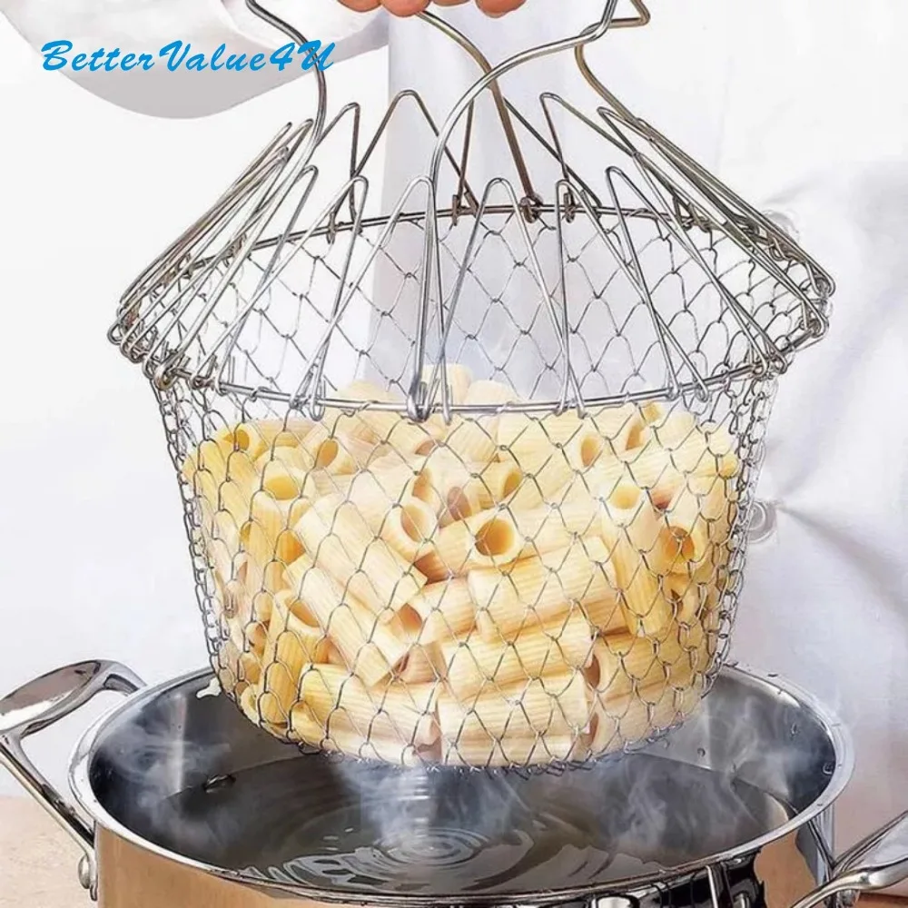 Bettervalue4u Chef Basket Stainless Steel Foldable Steam Rinse Strain Fry Strainer Net Kitchen Tool Good / Vegetable | Дом и сад
