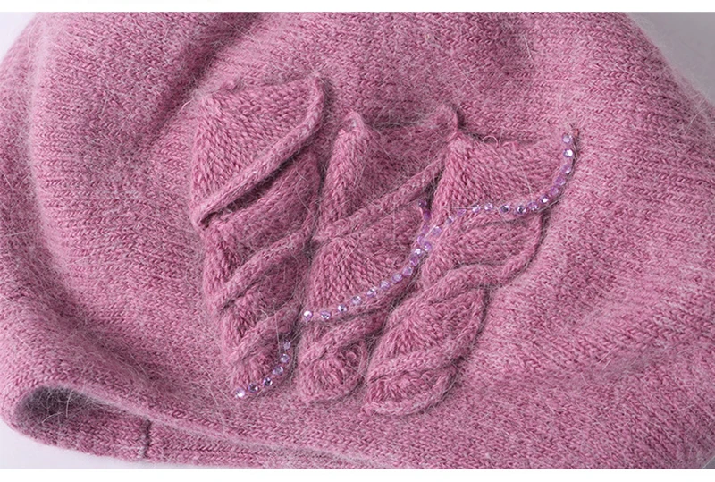 Angora Beanie Women Winter Hat Warm Knit Cap Beret Headwear Double Layer Casual Soft Classic Thermal Snow Outdoor Accessory (10)
