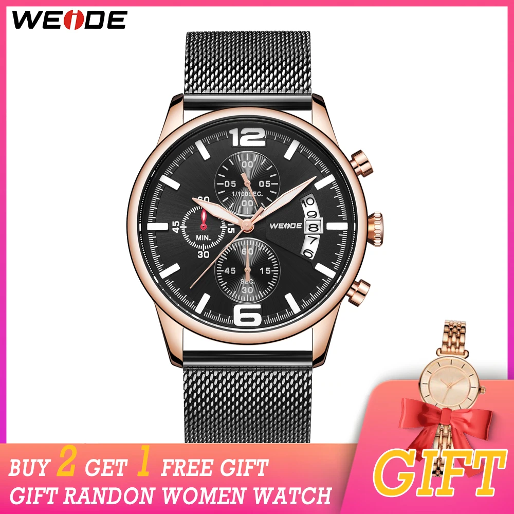 

WEIDE Mens Casual Sport Quartz Chronograph Calendar Auto Date Three dials Wristwatches Relogio Masculino buy two get one watch