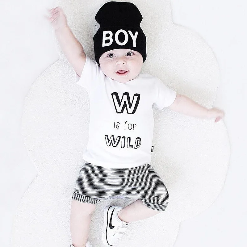 CieiK Summer Baby Girls Clothes Set 2PCS Short T shirt + Pant Letter Newborn Boys Костюмы Хлопок Младенец Полосатая