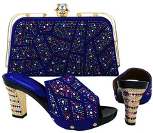Beautiful royal blue african shoes match handbag set with rhinestone design women pumps set for dress BCH-19,BCH-15,heel 9CM