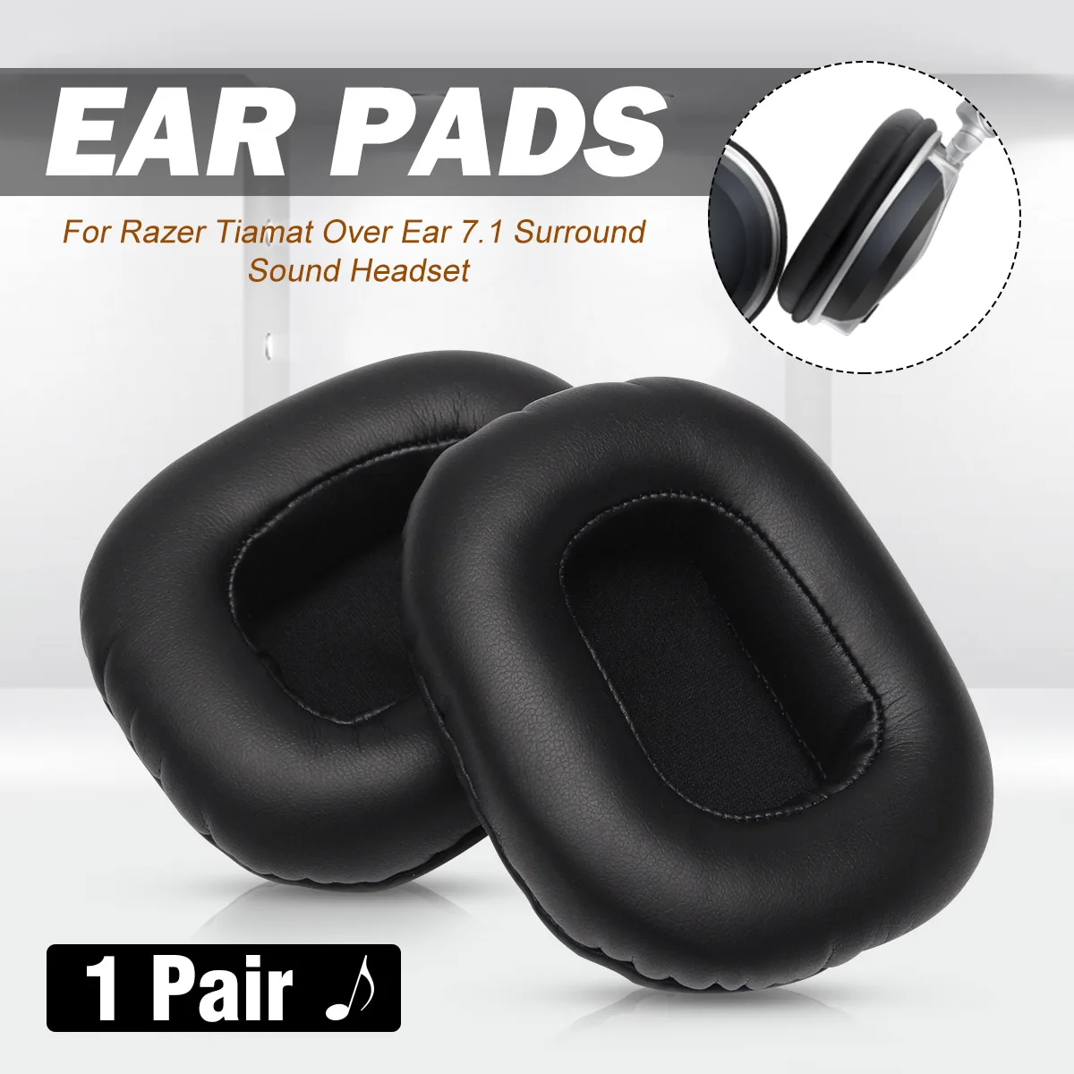 

1 Pair Cushion Ear Pads For Razer Tiamat Over Ear 7.1 Surround Sound Headphone Foam + Polyurethane Leather Noise Isolation