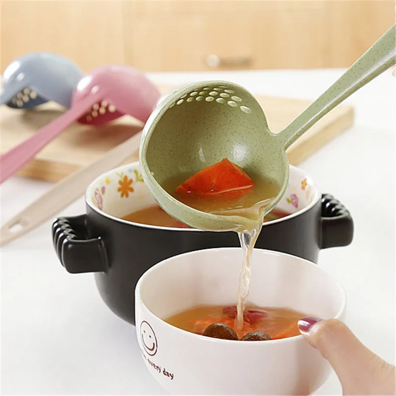 

Kitchen Gadgets 2 In 1 Long Handle Soup Spoon Home Strainer Cooking Colander Kitchen Scoop Plastic Ladle Tableware Accessories.Q