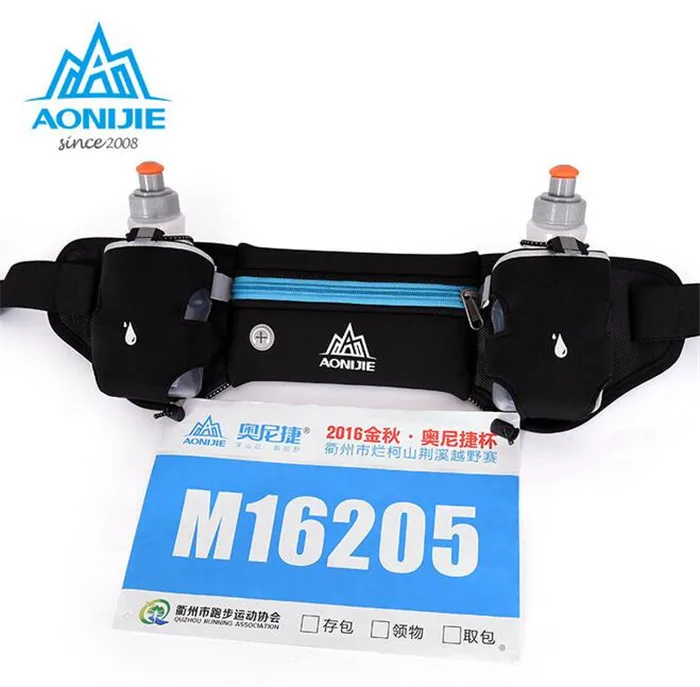AONIJIE Running Hydration Belt Bag Waist Pack Bottle Holder + 2 pc 250ml Water Bottles Sport Bag Men Women Fanny Pack