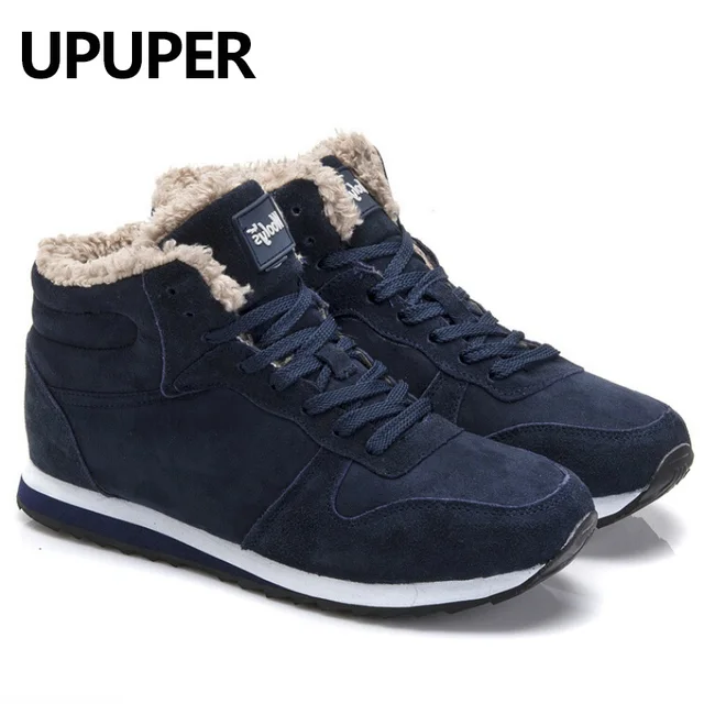 US $17.21 Plus Size Winter Men Sneakers Genuine Leather Winter Warm Plush Men Casual Shoes Outdoor Unisex Spo