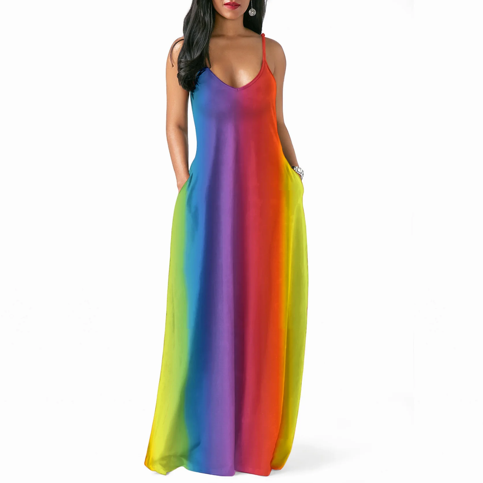 

Multicolor Summer 2019 Women Casual Dress Boho Flower Sexy Sleeveless V-Neck Loose Soft Elegant Maxi Dress Female Vestidos