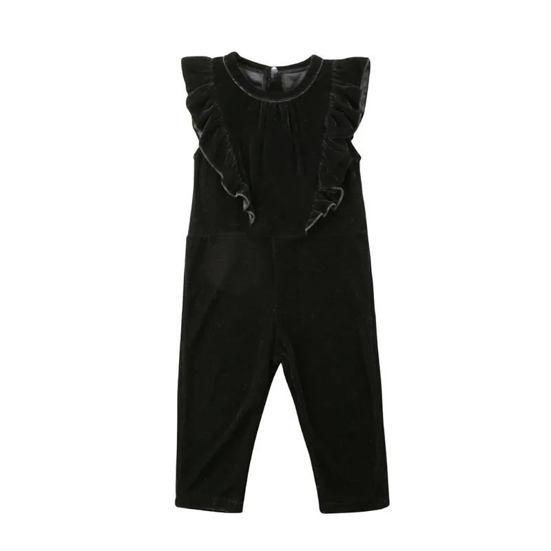 

Summer Toddler Baby Kid Girl Romper Playsuit Jumpsuit Velvet Clothes Outfit Sleeveless Pullover Black Kids Clothing