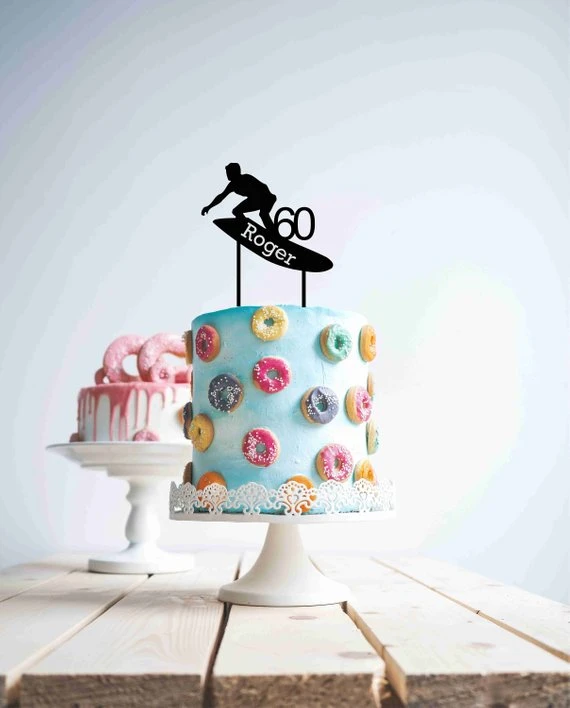 カスタム名年齢サーフサーファーケーキトッパーパーソナル誕生日アクリルケーキトッパー 60 サーファーケーキトッパー装飾 ケーキデコレーション用品 Aliexpress