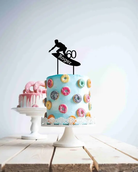 Custom Name Age Surf Surfer Cake Topper Personalised