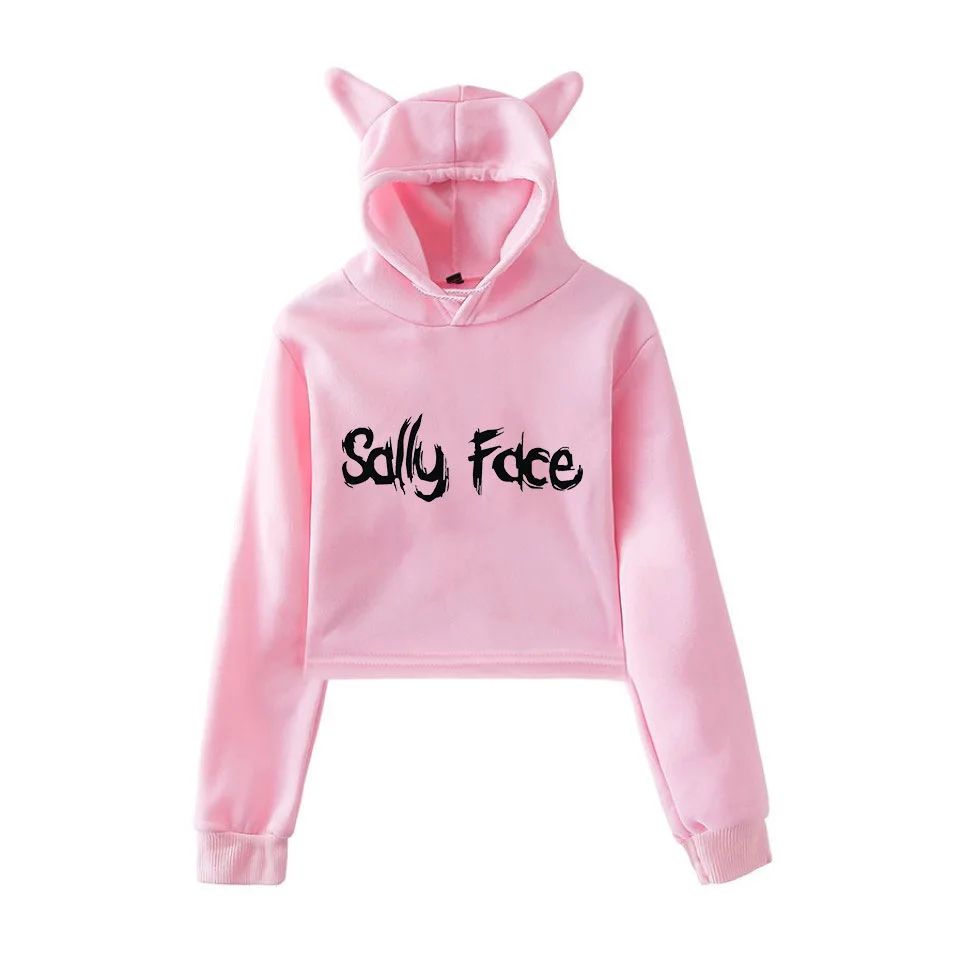 Укороченная Женская толстовка с изображением игры Sally Face, женский топ, пуловер с капюшоном и кошачьими ушками, укороченный топ с принтом, женские толстовки и свитшоты, одежда для девочек