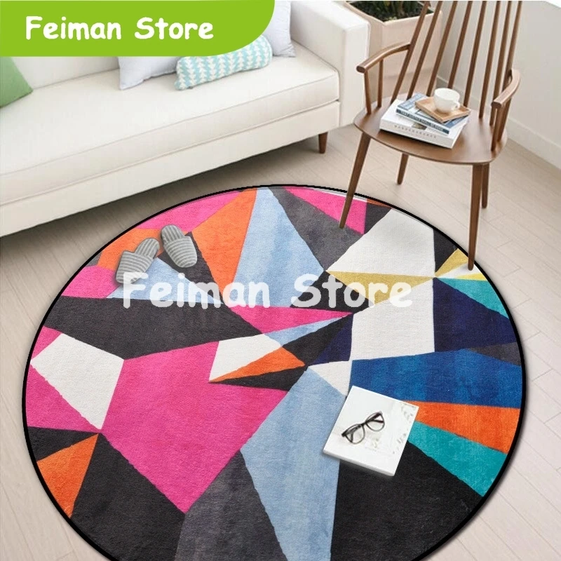 15MM Colorful Geometric Blocks Round Carpet Entrance Doormat Porch Bathroom Living Room Anti-Slip Wear-Resisting Kitchen Rugs | Дом и сад