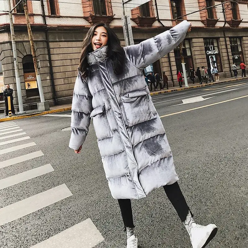 2018 Winter New Gold Velvet Plus Size Women Down Cotton Parka Female Big Pockets Hooded Warm Thick Loose Casual Coat Jacket D44 2018 Winter New Gold Velvet Plus Size Women Down Cotton Parka Female Big Pockets Hooded Warm Thick Loose Casual Coat Jacket D44