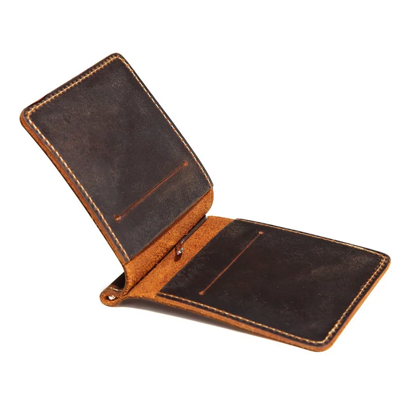 Retro Genuine Leather Men font b Money b font font b Clips b font Wallet Slim