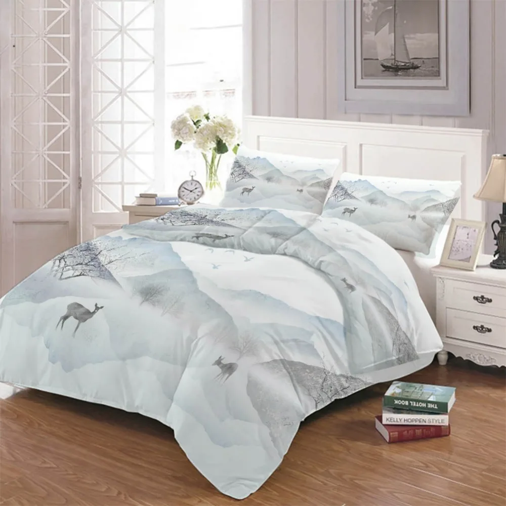 

Ink landscape elk Bedding Quilt Cover Duvet Cover Set Pillowcase Microfiber Soft Comforter Bedroom Single Queen King