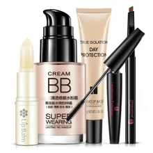 BIOAQUA питательные увлажняющие профессиональный набор для макияжа губ бальзам, ВВ-крем карандаш для бровей, тушь для ресниц и бровей CreamMakeup комплект база 5 шт. подходит для начинающих