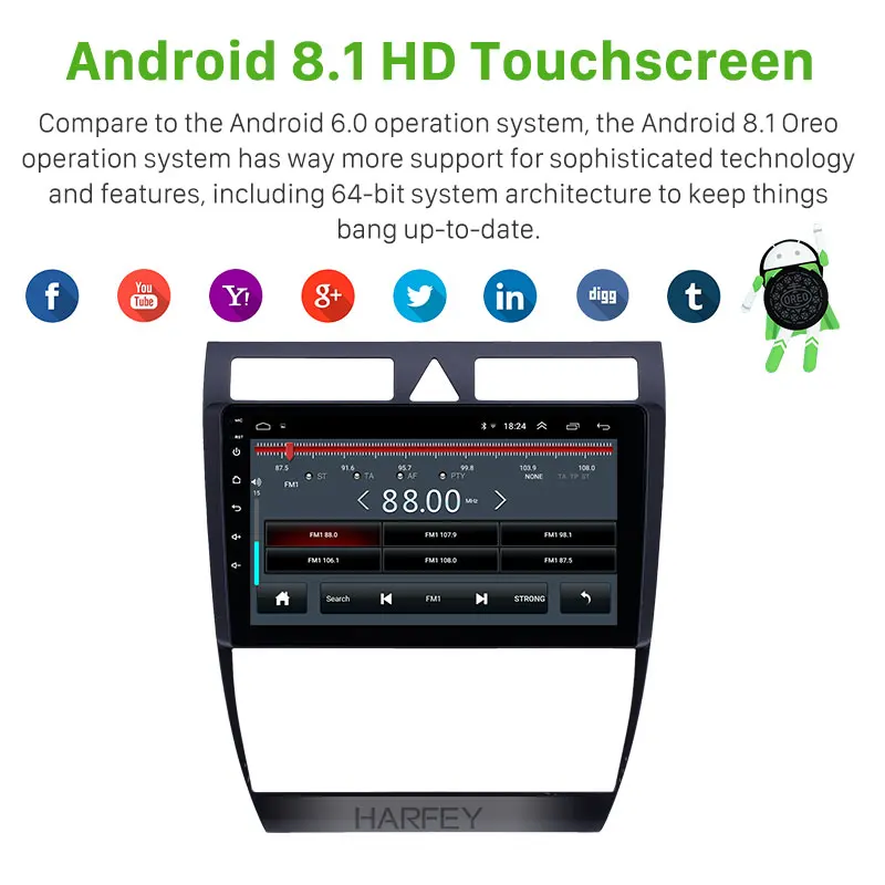 Harfey autoradio android 2 din OEM Multimedia player Android 81 La Radio del coche de GPS para Audi