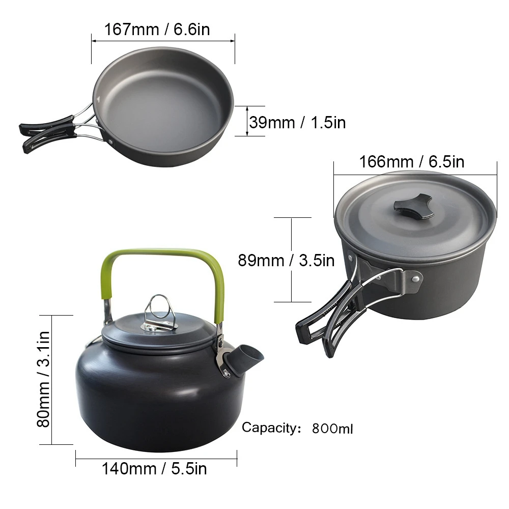 1 Unidades al aire libre ollas sartenes utensilios Camping Picnic juego de cocina no-stick vajilla con plegable cuchara tenedor cuchillo hervidor de agua taza