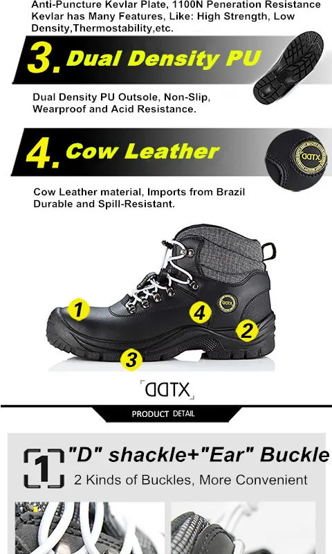DDTX/защитные ботинки со стальным носком; мужская обувь с защитой от проколов; рабочие ботинки из натуральной кожи; водонепроницаемые Нескользящие черные ботинки