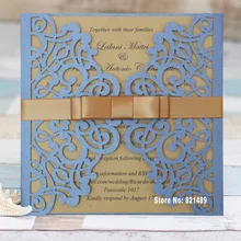 Элегантная Синяя лазерная резка, для свадьбы Приглашение, великолепные приглашения на день рождения, на заказ синие кружевные приглашения на свадьбу-упаковка из 50