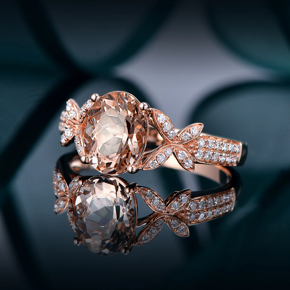 Caimao 14K Rose Gold 1.96ct Natural Morganite and Diamonds Engagement Classic Ring