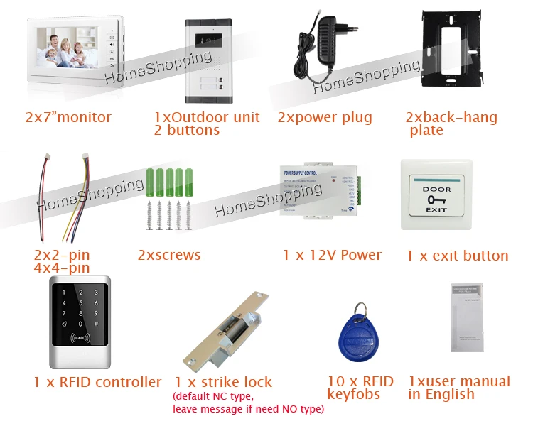 БЕСПЛАТНАЯ ДОСТАВКА 7 "экран Видео Домофон Телефон Двери ИК Открытый Камера Колокол для 2 Семьи Квартира + Водонепроницаемый RFID Системы