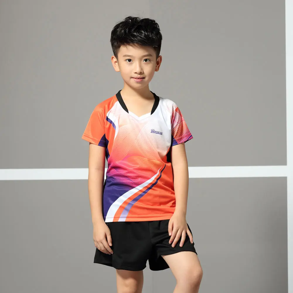 Adsmoney/детский Быстросохнущий дышащий Теннисный костюм, с короткими рукавами, для бадминтона и настольного тенниса, командная форма, Спортивная футболка+ шорты