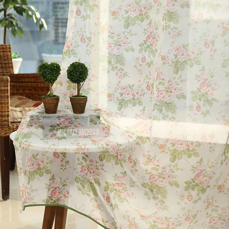 Tratamiento de ventana de tul de tela para dormitorio/sala de estar con cortinas decorativas de color de empalme de flores de estilo coreano Tratamiento de ventana de tul de tela para dormitorio/sala de estar con cortinas decorativas de color de empalme de flores de estilo coreano