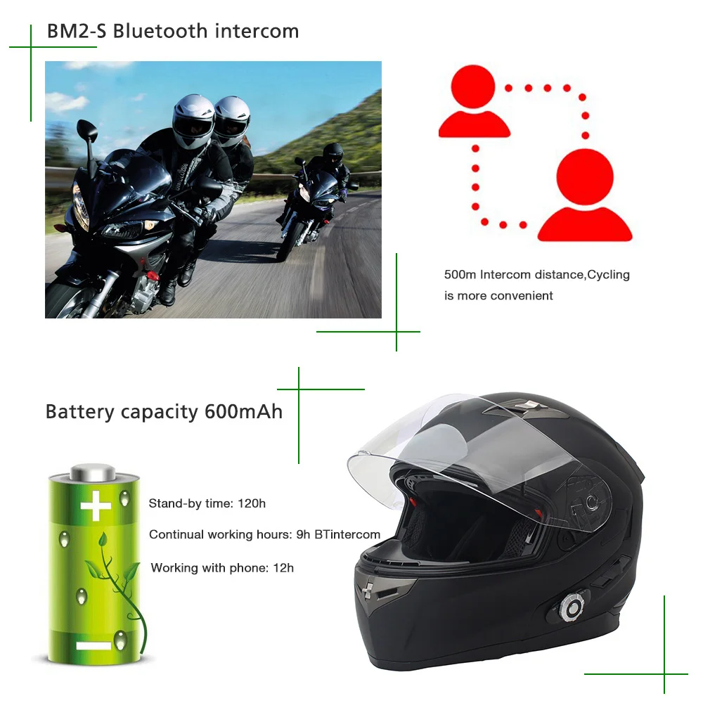  FreedConn Smart Bluetooth Motorcycle Helmet Built in Intercom Device Support 2 riders Talking 500m  - 32773227608