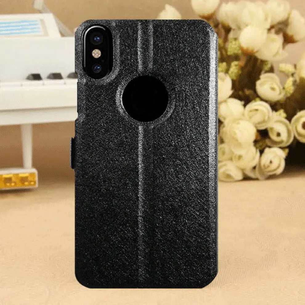 

2 Pcs Double View Windows Smart Phone Protective Cover Black PU+PC Back Case Dirt Proof Scratch-resistant Flip Cover For iPhoneX