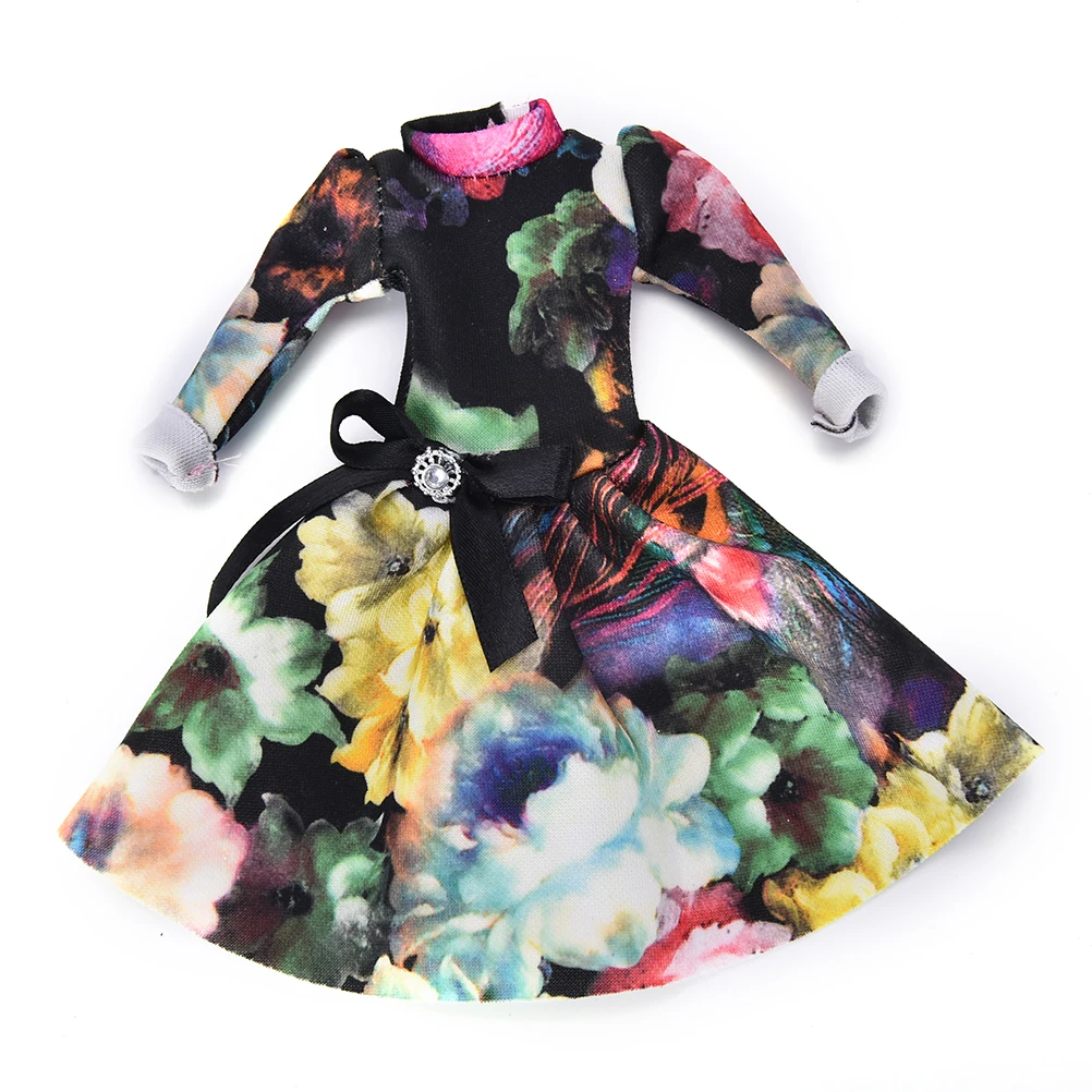1Set Dress For Barbie Dolls Green Flower 1/6 Long Sleeve Short Dresses For Barbie Dollhouse Doll