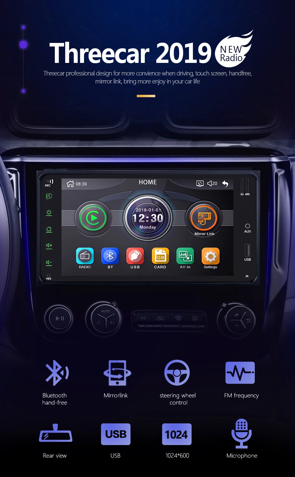 2 Din 7 Car Multimedia Player Universal Bluetooth MP5 Player for Toyota Corolla Car Media Player support mirror link Andorid 8 (8)