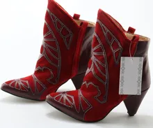 Botas mujer invierno red black leather spike high heel ankle boots for woman zapatos embroider cowboy boots punk shoes woman jady rose black sexy ankle boots for women spike high heel boots genuine leather autumn winter botas mujer wedge shoes woman