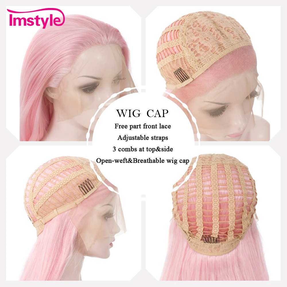 Imstyle розовый парик прямые синтетические волосы парик для женщин высокотемпературный волоконный бесклеевой косплей парик
