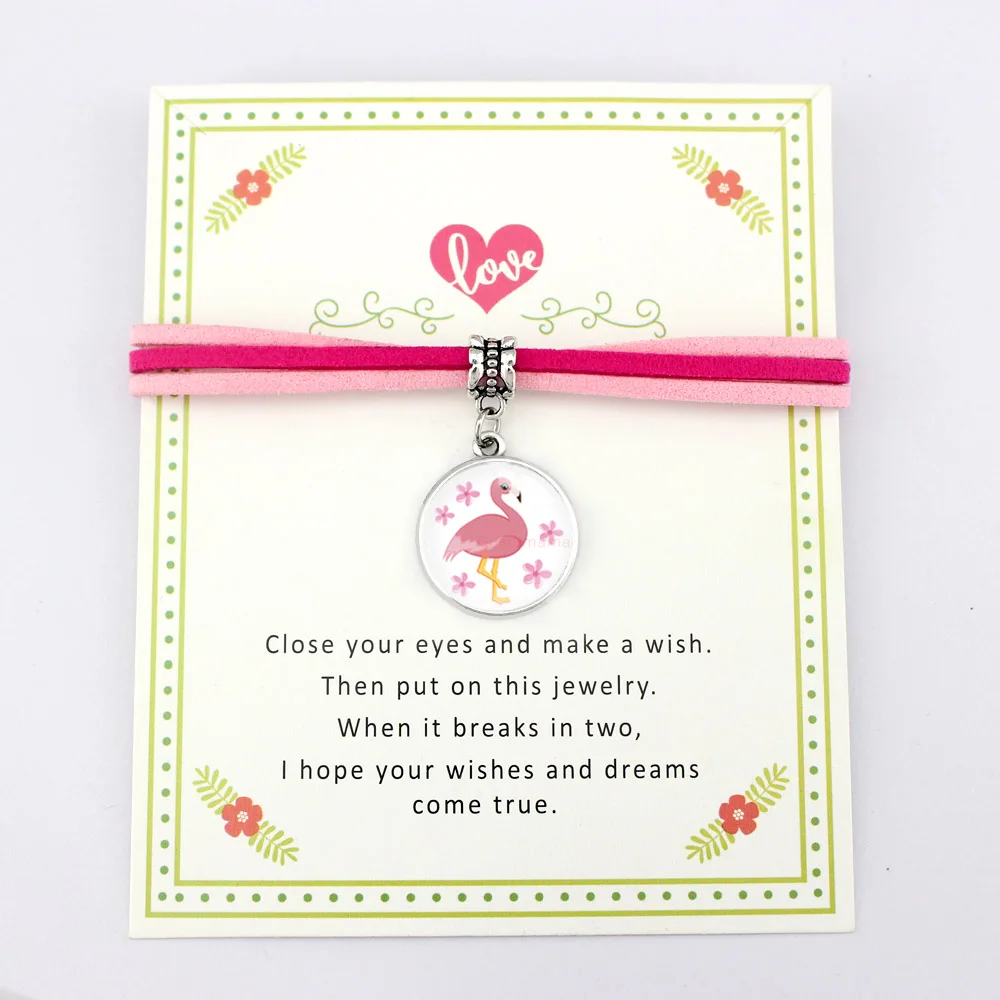 

Flamingos Unicorn Horse Animal Heart Love Wish Charm Card Bracelets Wax Cords Women Men Girl Boy Unisex Jewelry Christmas Gift