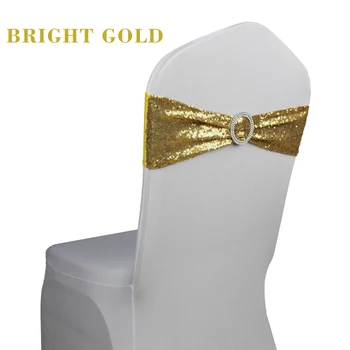 

Wholesale 100pcs Sequin Chair Sash Bands Wedding Party Banquet Embroidery Mesh Sequin Chair Bands Silver/Gold/Bright Gold Color