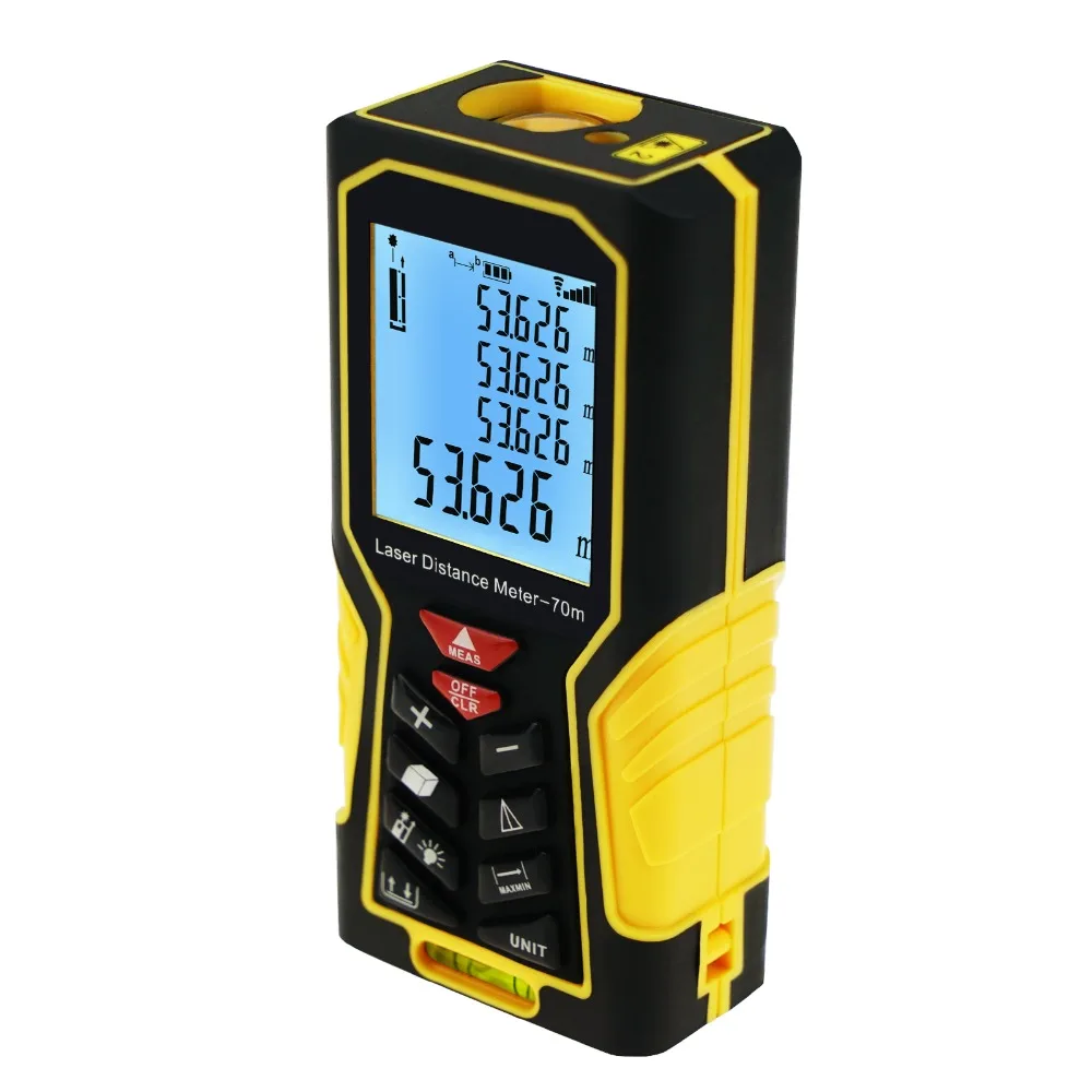 

Digital Laser Distance Meter 70m (229ft) Handheld Range Finder Area & Volume Measuring Tools Meter Tester +/- 1mm accuracy