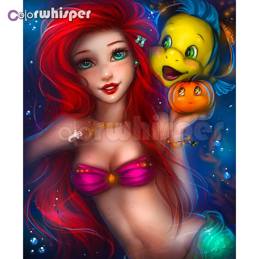 

ColorWhisper Daimond Painting Full Square/ Round Mermaid Cartoon Diamond Painting Rhinestone Crystal Cross Stitch Mosaic 741DP
