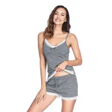 Хлопок тканевые пижамы для женщин пижамный комплект Лето пижамы для женщин с v-образным вырезом пижамы без рукавов Pijama Mujer