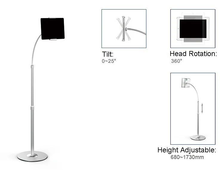 UP-9S супер регулируемый по высоте алюминий сплав 2в1 планшетный ПК напольная подставка+ держатель смартфона вращение на 360 градусов s-образный кронштейн