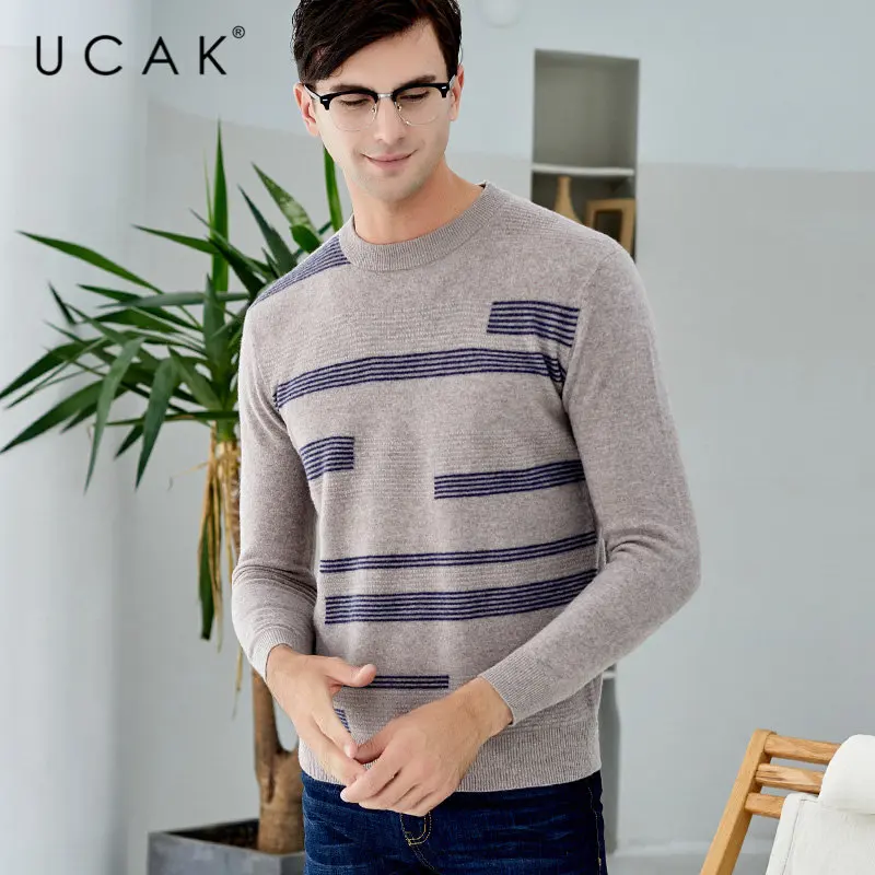 UCAK Brand Merino Wool Sweater Men Clothes 2019 New Arrival Autumn Winter Cashmere Pullover Men Sweaters O-Neck Pull Homme U3032