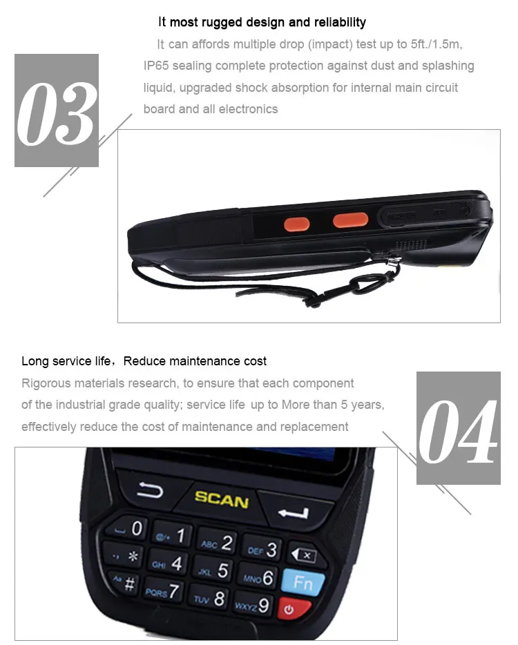Coletor de Dados Leitor de Código de Barras Pda sem Fio Caribe Áspero Telefone Móvel Android 1d 2d 15 Cheap barcode reader android