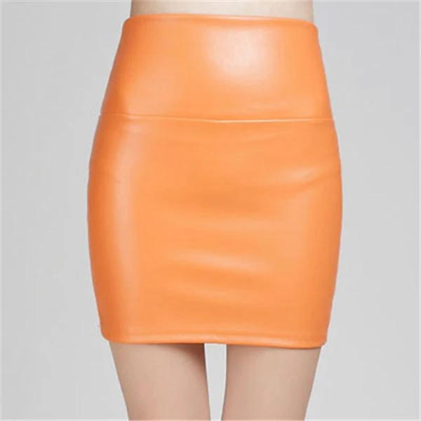 Зимние женские облегающие мини юбки из искусственной кожи, 14 цветов, сексуальная модная Клубная кожаная юбка-карандаш, однотонная Повседневная SMT-A019 с высокой талией - Цвет: Оранжевый