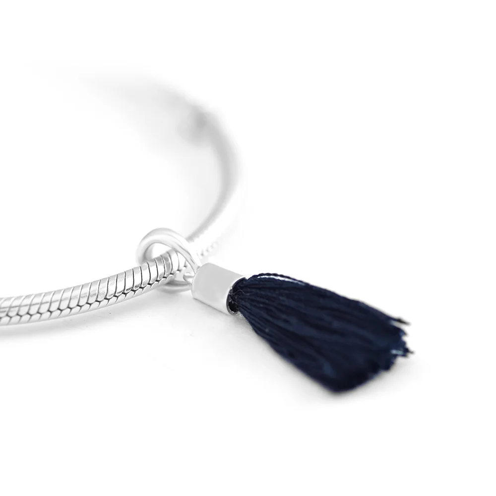 Black Fabric Tassel Dangle Charm Berloque 925 Sterling Silver Beads for Jewelry Making Fits Original Bracelets DIY Jewellery