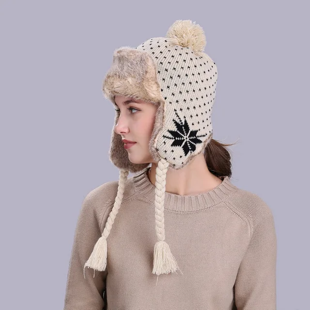 Lady Winter Warm Hat Ear Protection Knitted Cap Female Autumn Winter