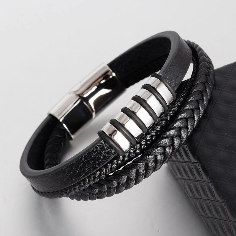 NAIQUBE кожаный браслет для мужчин роскошный многослойный Плетеный веревочный браслет для мужчин застежка браслет ручной работы ювелирные изделия подарок