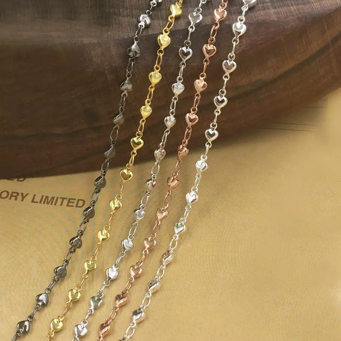 5mm Heart Beads Link Chains Findings Handmade Metal Charms Connected