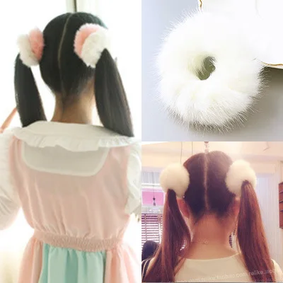 

Fake Fur Girls Hair Scrunchies Ring Elastic Hair Bands Pure Color Bobble Sports Dance Plush Soft Charming Scrunchie Hairband