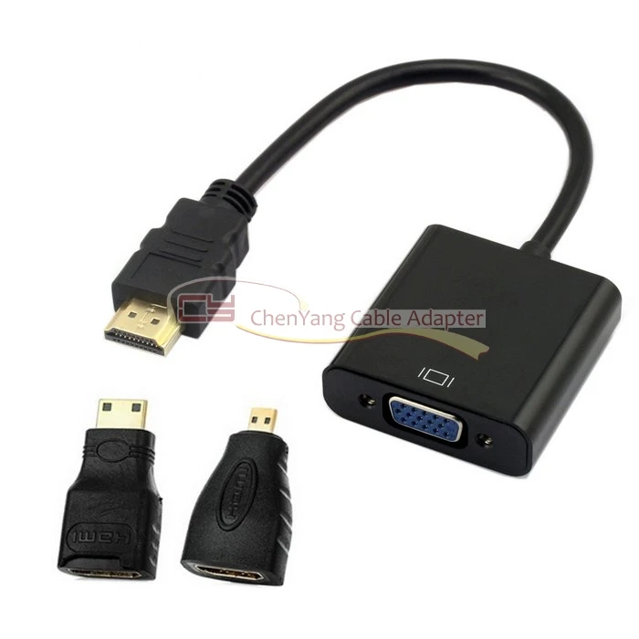

10pcs/HDMI Source to VGA Female Output Cable with Micro & Mini HDMI Adapter for Projector Monitor PC Laptop Black
